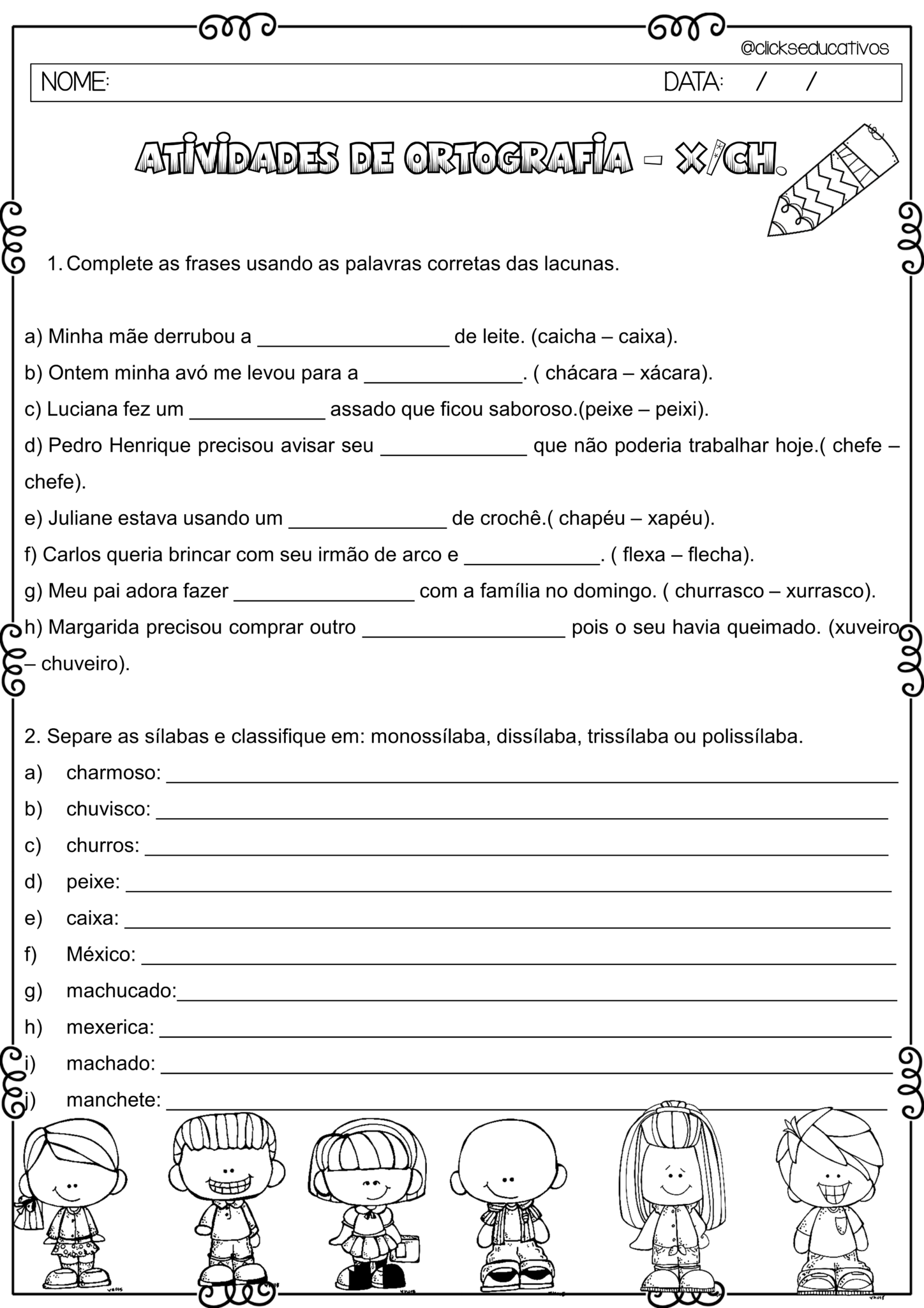 Atividade de ortografia 4º ano