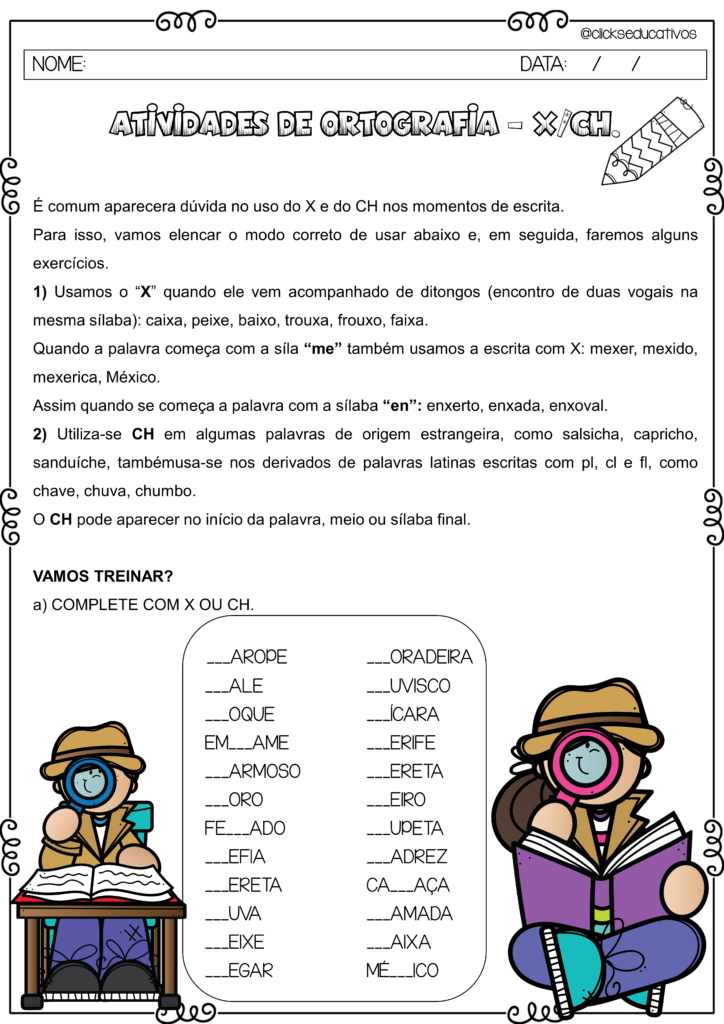 Atividade de ortografia 4º ano