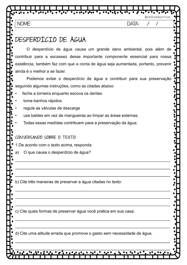 Atividades sobre a água 3º ano