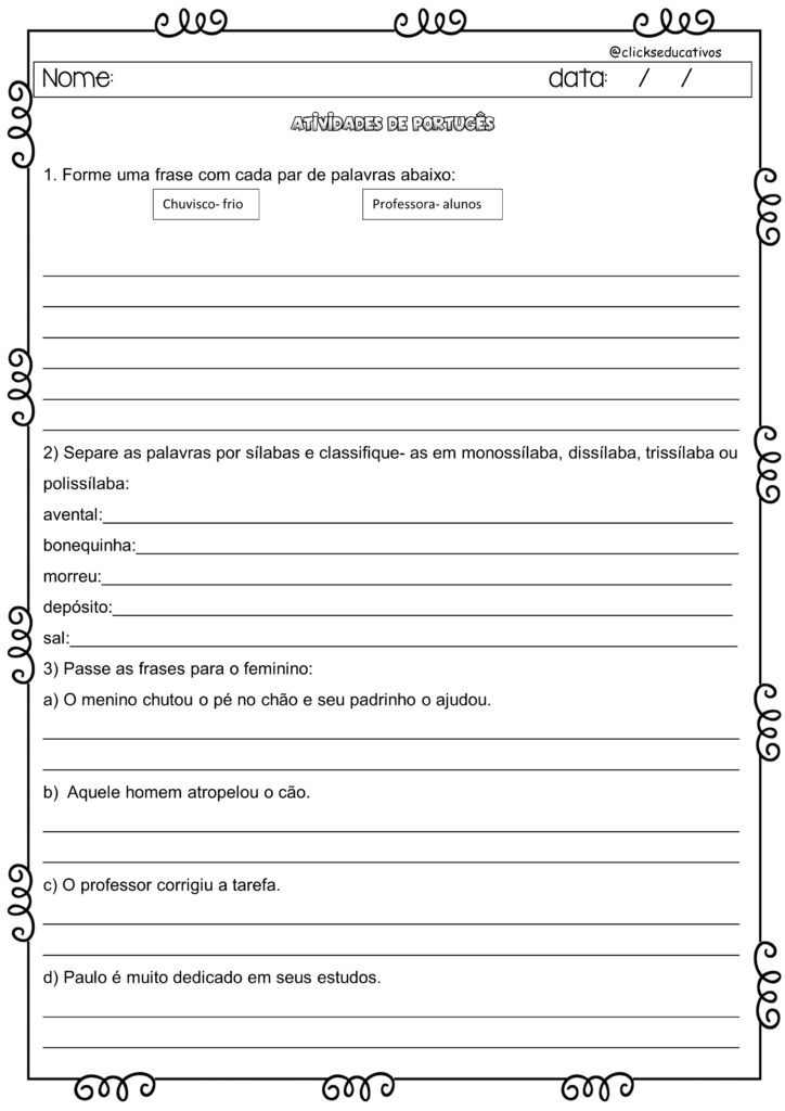 atividades para o 4º ano