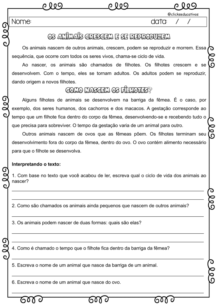 Atividades de ciências 3º ano
