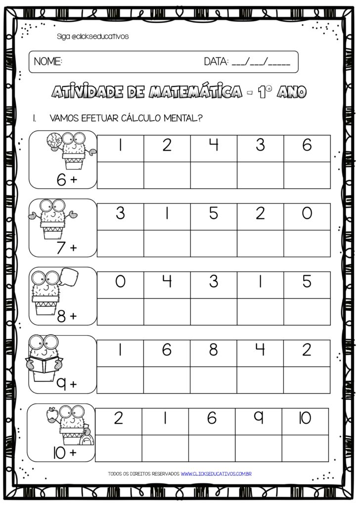 Atividade de Matemática para 1º ano – Números e quantidades