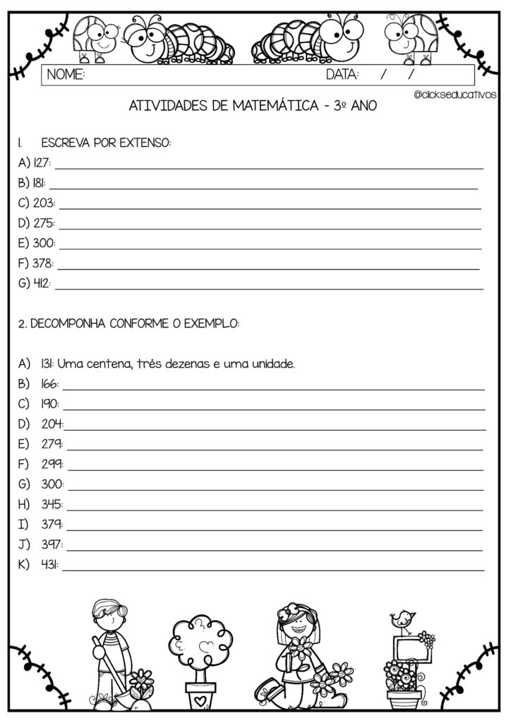 atividades de matemática para 3º ano