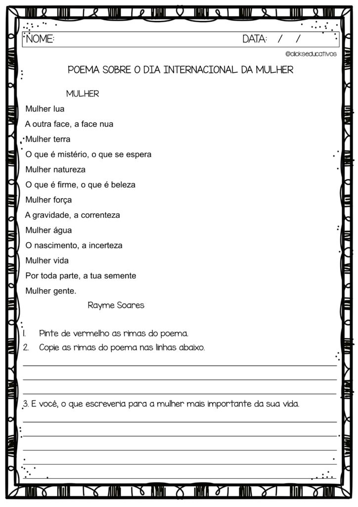 atividades sobre o dia internacional da mulher