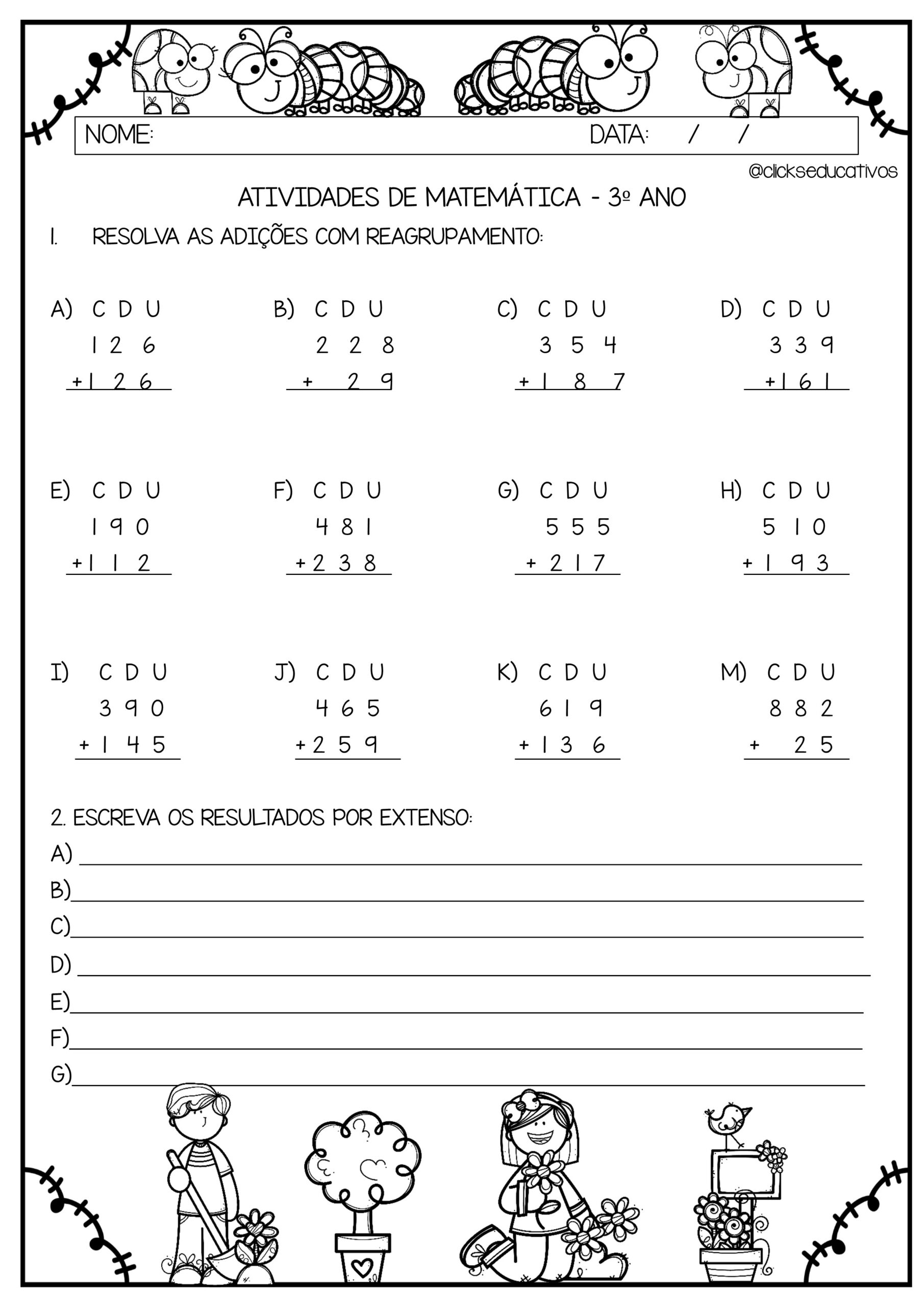 Atividade De Matematica Adicao Com Reagrupamento 3 Ano