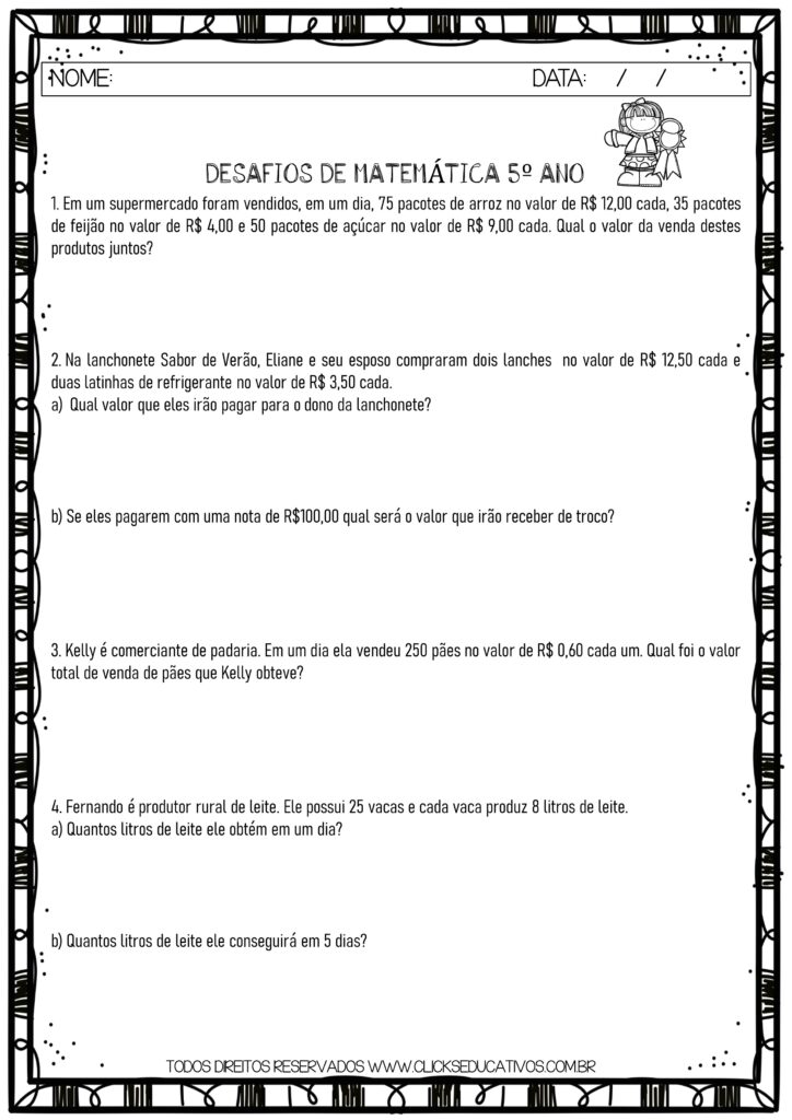 desafios de matemática 5º ano