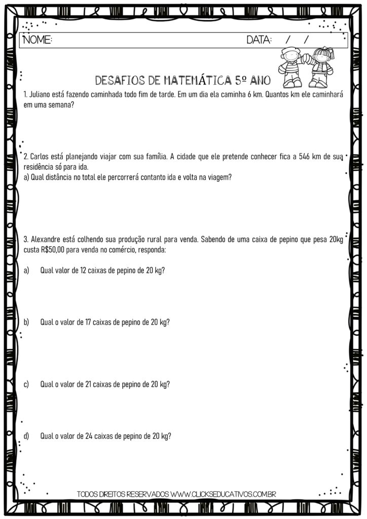 desafios de matemática 5º ano