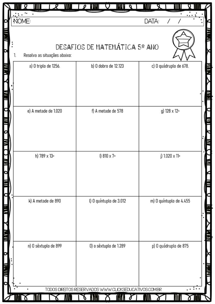 desafios de matemática 5º ano