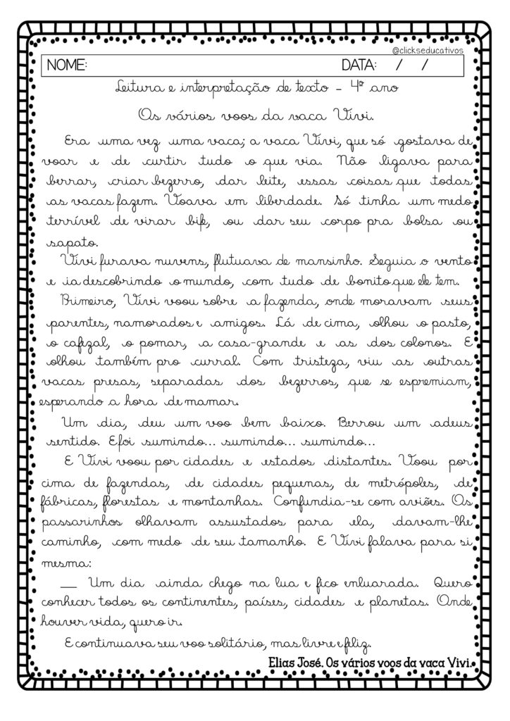 texto para leitura 4º ano