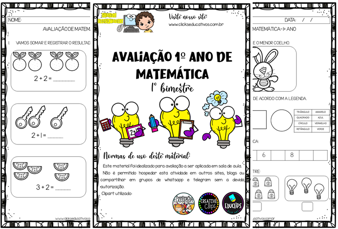 avaliação de matemática primeiro ano