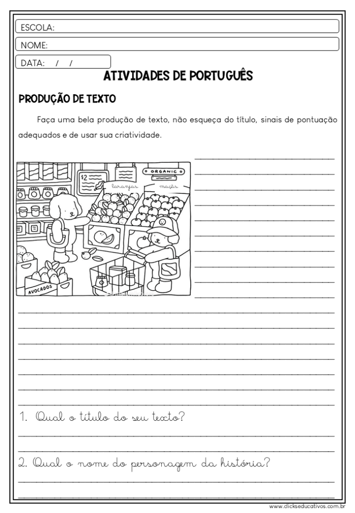 produção de texto para segundo ano