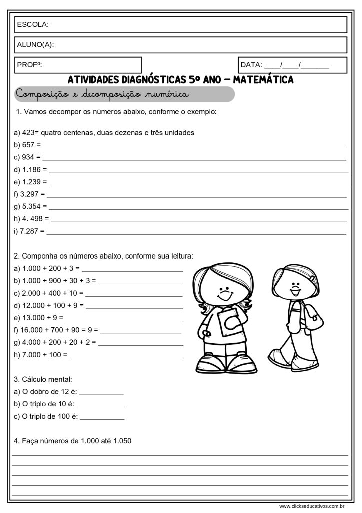 avaliações diagnósticas de matemática 5º ano