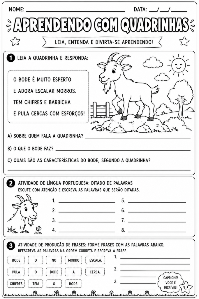 quadrinhas para alfabetização