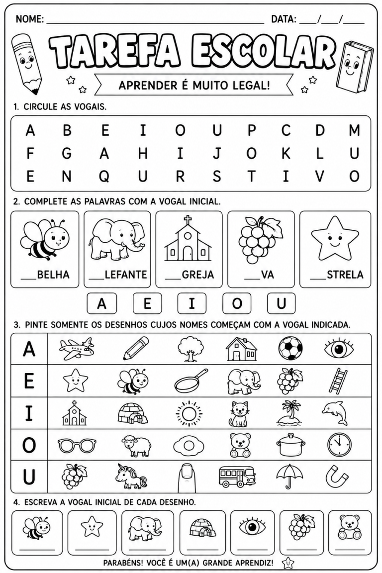 1º ano: tarefa de alfabetização