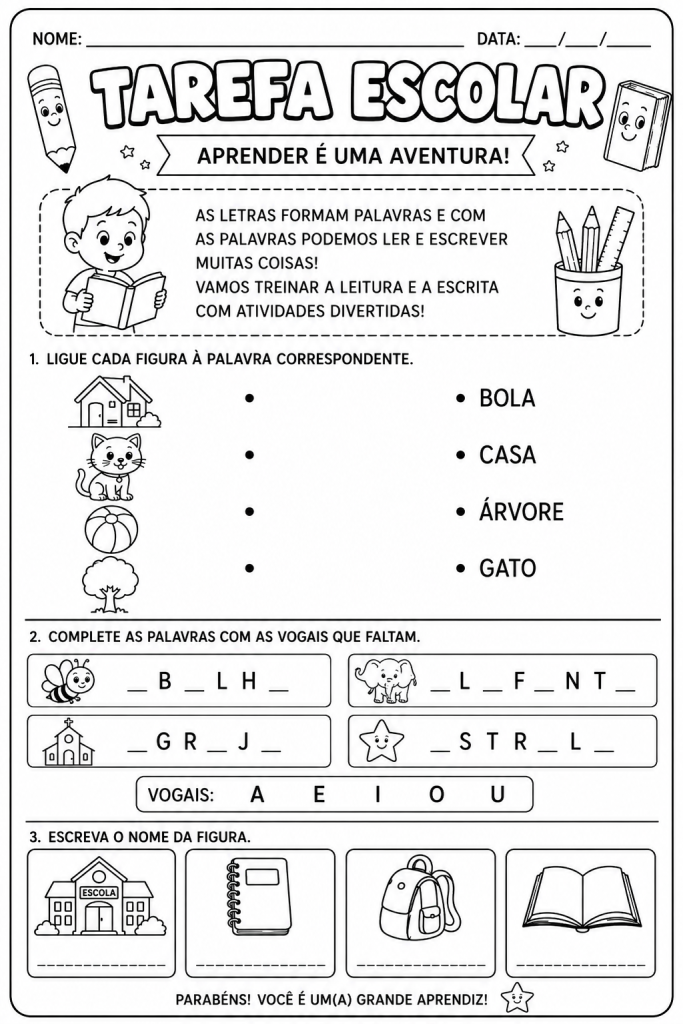 tarefa de alfabetização