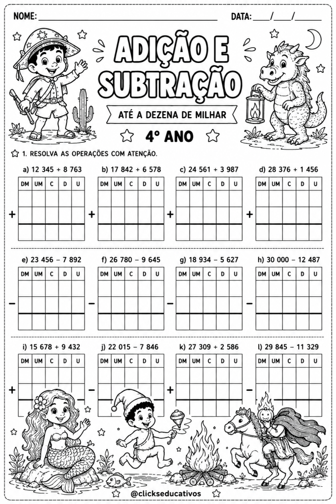 adição e subtração 4º ano @clickseducativos