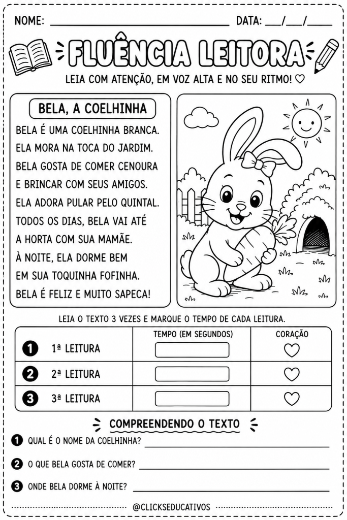 fichas de fluência leitora