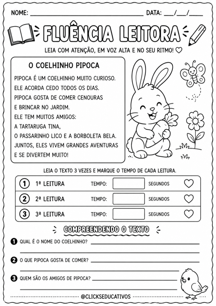 fichas de fluência leitora