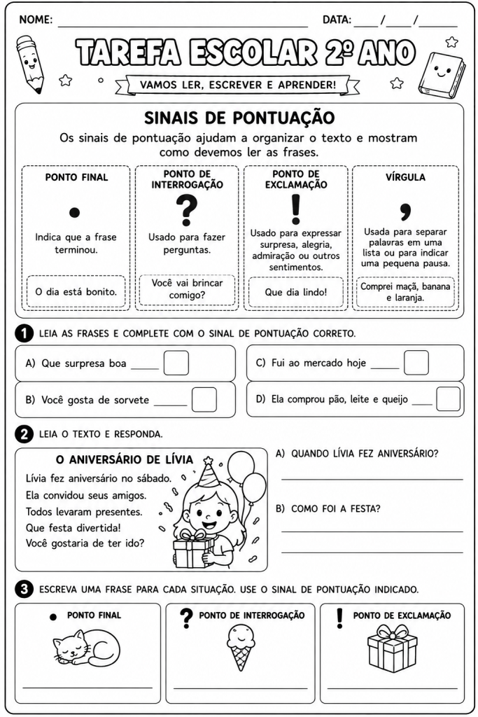 atividades de pontuação 2º ano