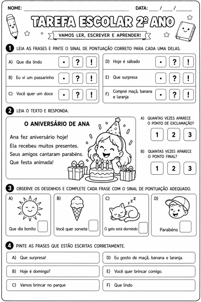 atividades de pontuação 2º ano