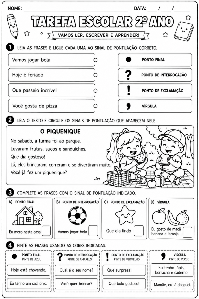 atividades de pontuação 2º ano